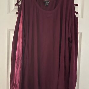 Torrid Women's Deep Red/Burgundy Cold Shoulder Long Sleeve Top